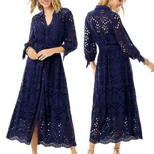 Lilly Pulitzer Women's Amrita Eyelet Midi Dress in True Navy Blue